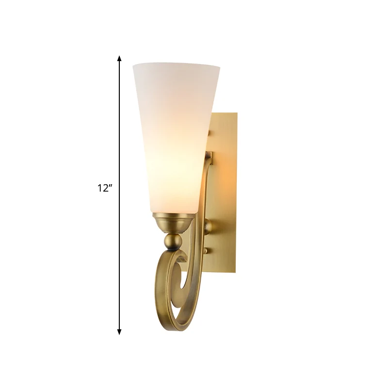1 Head Tapered Wall Mount Lighting Modernism Style Frosted Glass Wall Light Golden Curved Arm Clearhalo