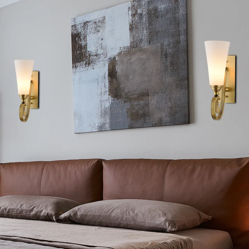 1 Head Tapered Wall Mount Lighting Modernism Style Frosted Glass Wall Light Golden Curved Arm Clearhalo