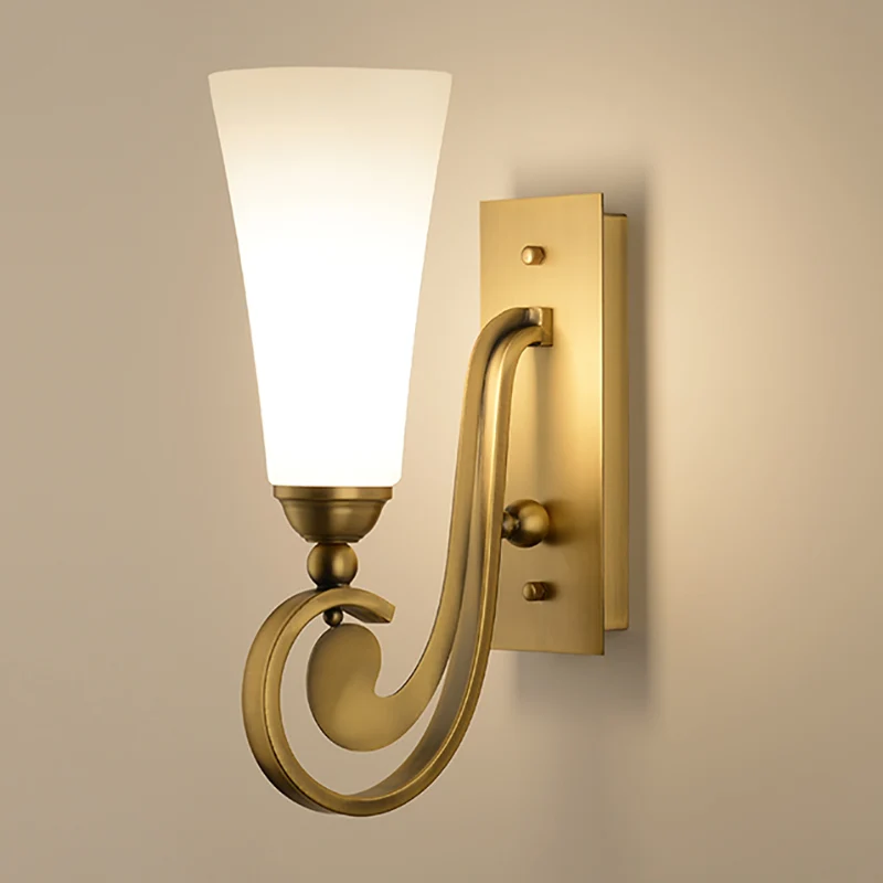 1 Head Tapered Wall Mount Lighting Modernism Style Frosted Glass Wall Light Golden Curved Arm Clearhalo