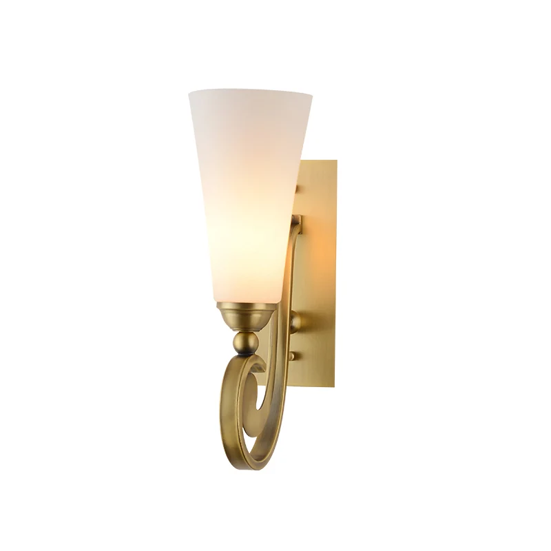 1 Head Tapered Wall Mount Lighting Modernism Style Frosted Glass Wall Light Golden Curved Arm Clearhalo