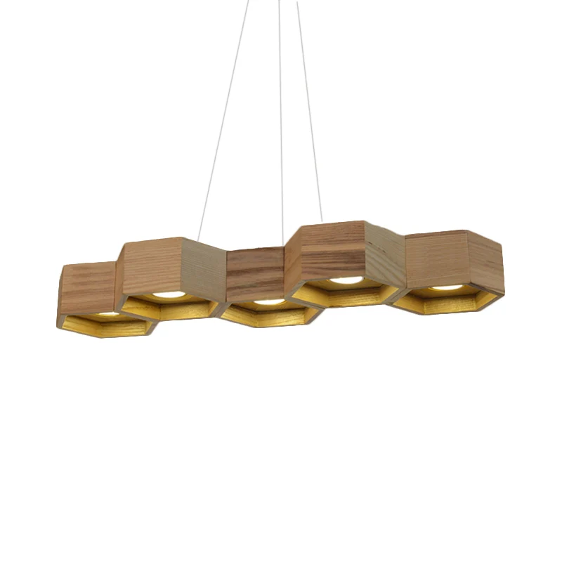 Hexagonal Island Lighting Plafonnier moderne en bois à 5/7 lumières pour salon Clearhalo