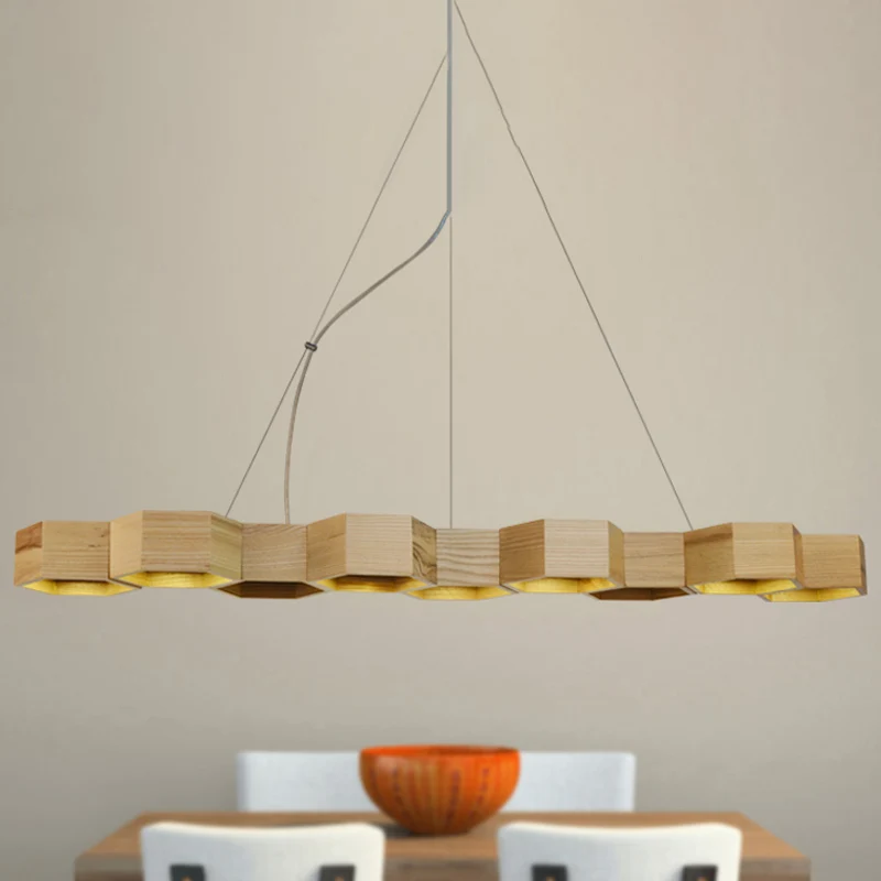 Hexagonal Island Lighting Plafonnier moderne en bois à 5/7 lumières pour salon Clearhalo