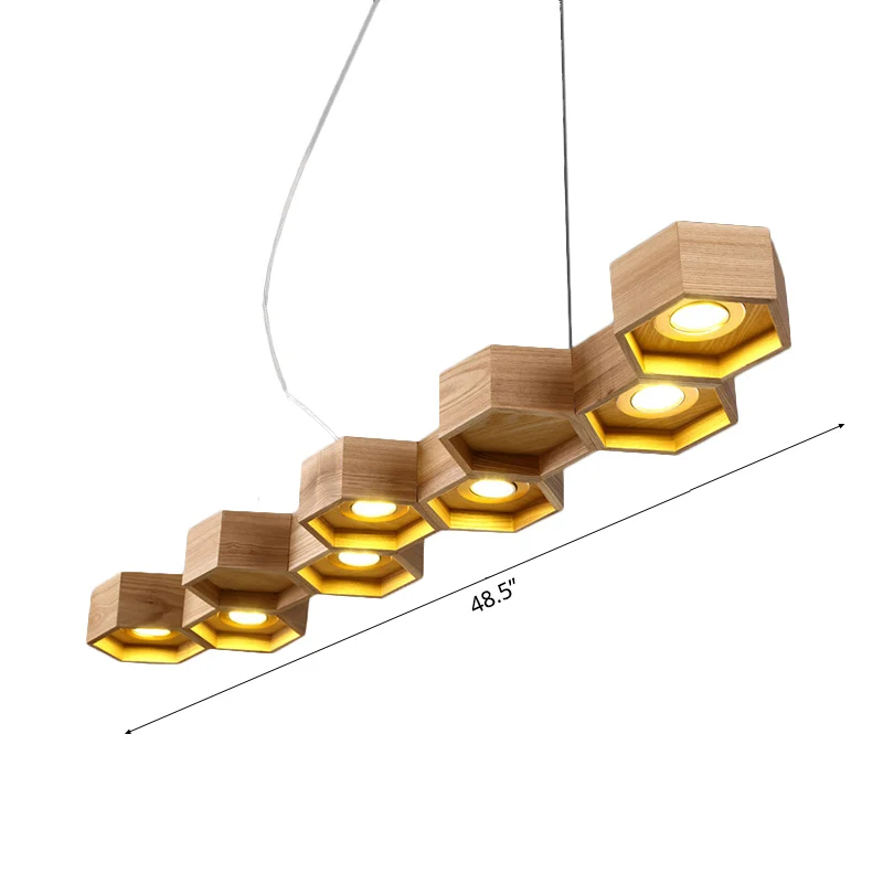 Hexagonal Island Lighting Plafonnier moderne en bois à 5/7 lumières pour salon Clearhalo