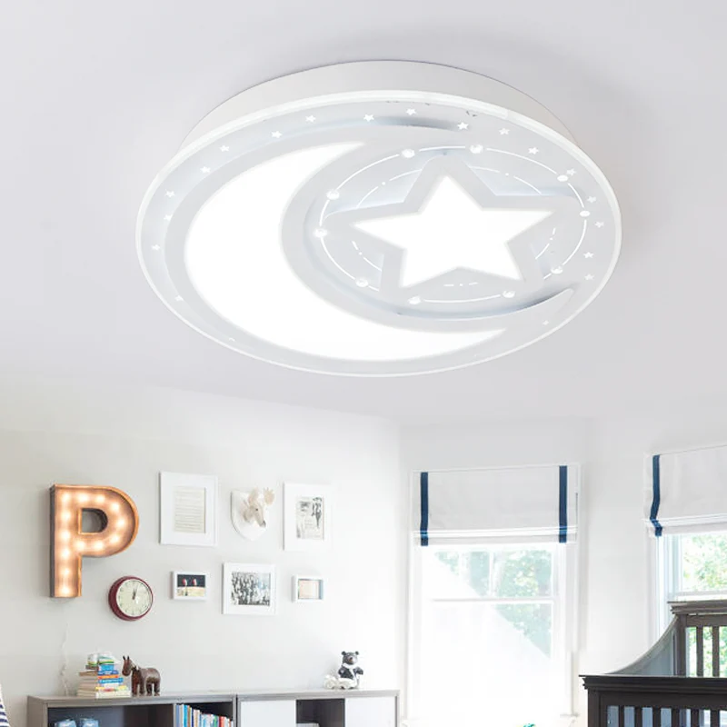 Joli plafonnier LED blanc lune et étoile plafonnier en acrylique pour la maternelle Clearhalo