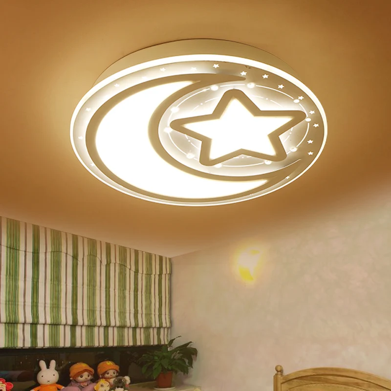 Joli plafonnier LED blanc lune et étoile plafonnier en acrylique pour la maternelle Clearhalo