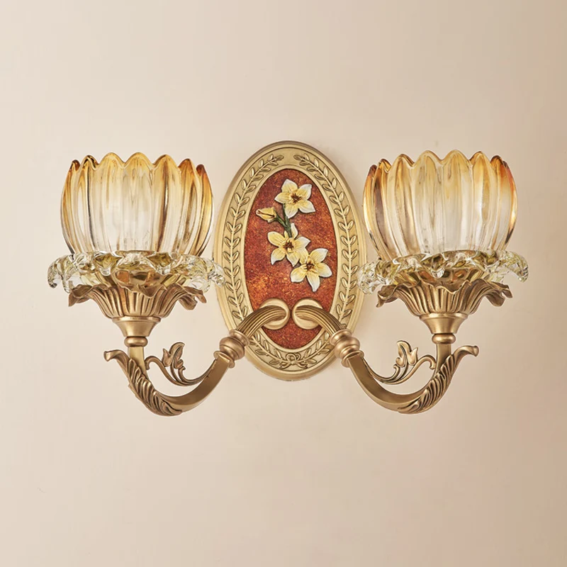 Kit d'applique murale Lotus en verre nervuré transparent, applique de salon antique à 1/2 lumières en or Clearhalo