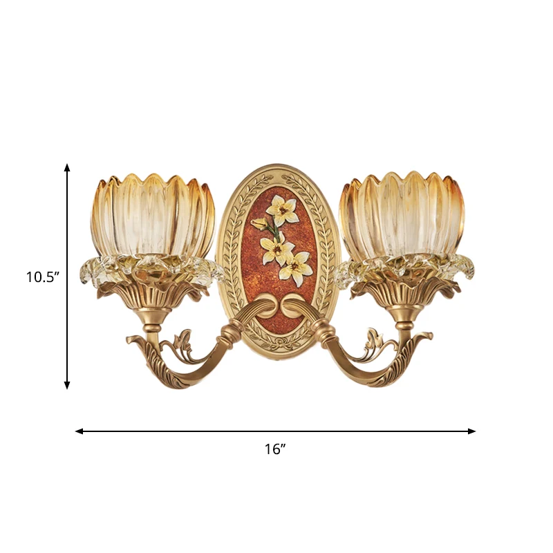 Kit d'applique murale Lotus en verre nervuré transparent, applique de salon antique à 1/2 lumières en or Clearhalo