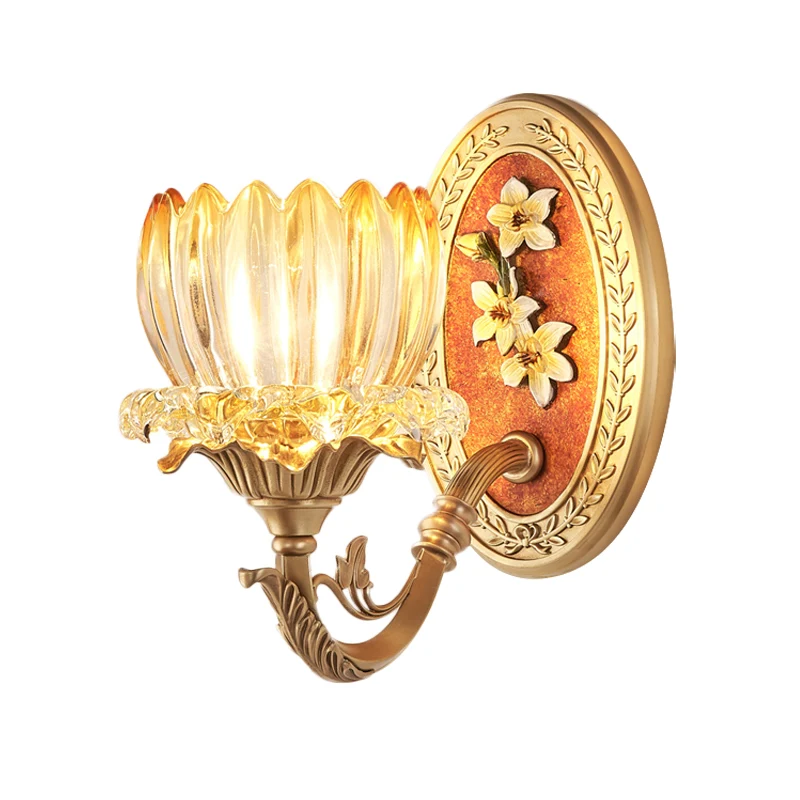 Kit d'applique murale Lotus en verre nervuré transparent, applique de salon antique à 1/2 lumières en or Clearhalo