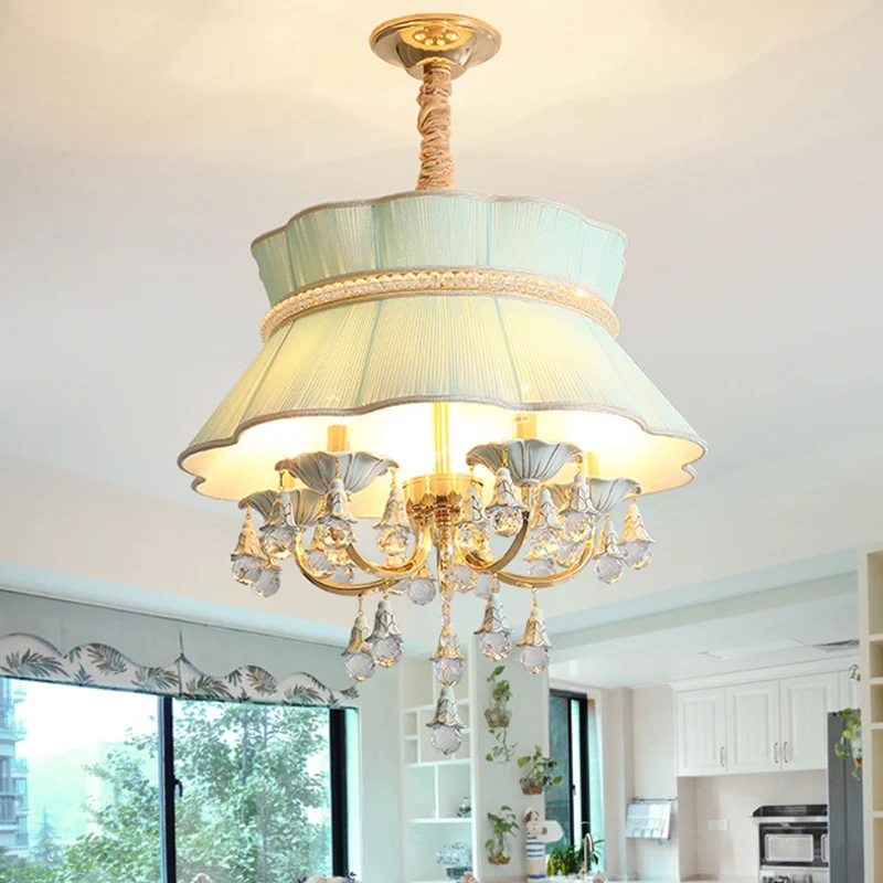 Kit de lampe suspendue candélabre moderne, lustre suspendu en cristal à 5 têtes en bleu/rose avec abat-jour en tissu Clear...