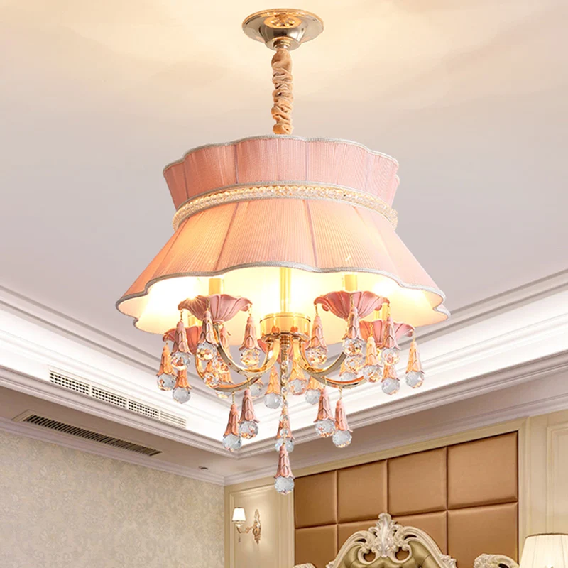 Kit de lampe suspendue candélabre moderne, lustre suspendu en cristal à 5 têtes en bleu/rose avec abat-jour en tissu Clear...