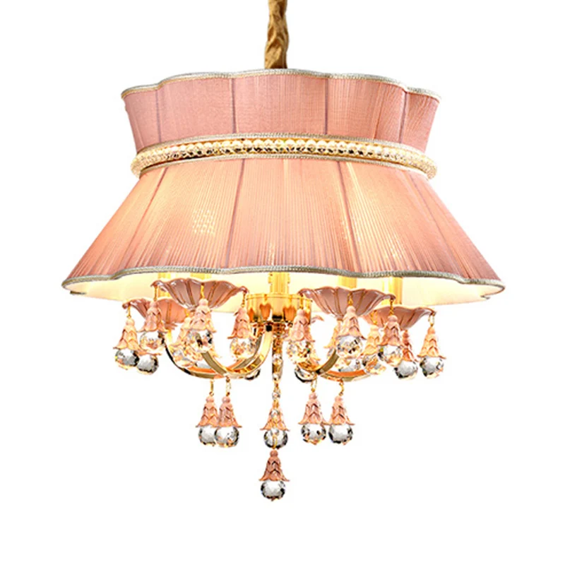 Kit de lampe suspendue candélabre moderne, lustre suspendu en cristal à 5 têtes en bleu/rose avec abat-jour en tissu Clear...