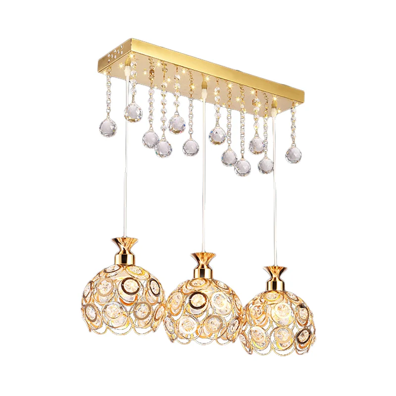 Kit de lampe suspendue moderne à 3 têtes en forme de dôme avec finition dorée Clearhalo