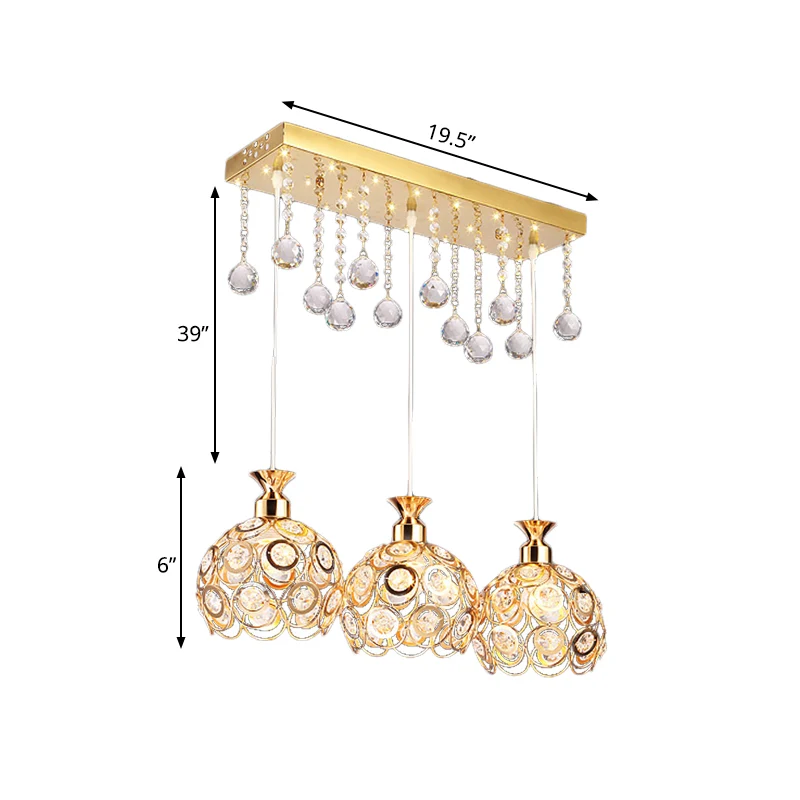 Kit de lampe suspendue moderne à 3 têtes en forme de dôme avec finition dorée Clearhalo