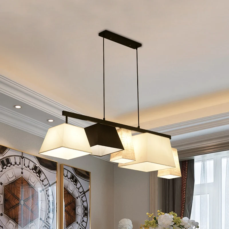 Kit de lampe suspendue trapézoïdale en tissu, 3/5 lumières contemporaines, lumière d'îlot noire et blanche Clearhalo