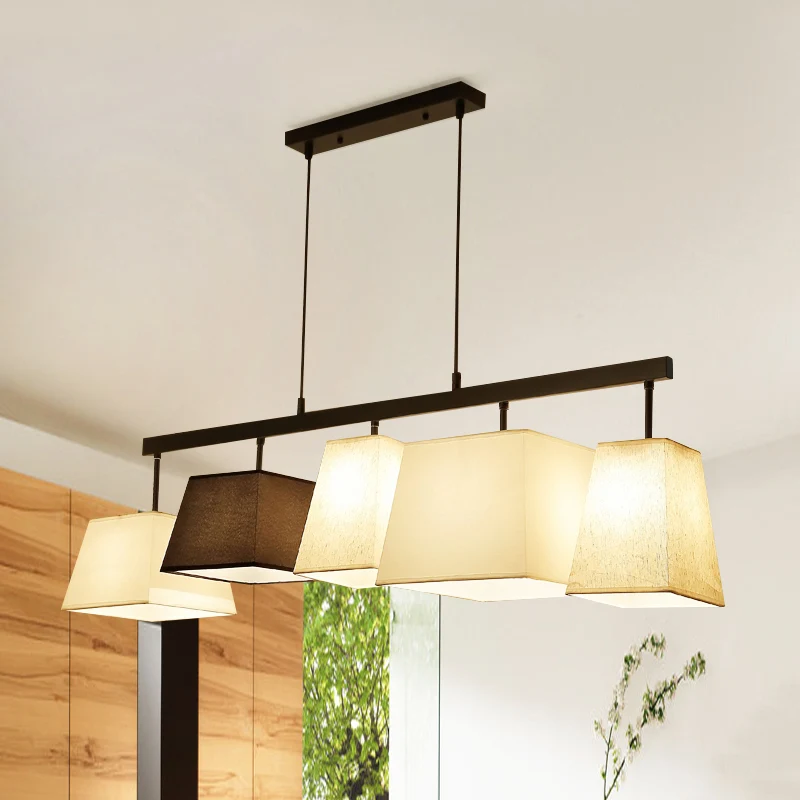 Kit de lampe suspendue trapézoïdale en tissu, 3/5 lumières contemporaines, lumière d'îlot noire et blanche Clearhalo
