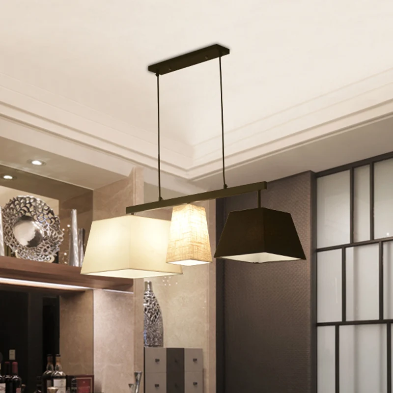 Kit de lampe suspendue trapézoïdale en tissu, 3/5 lumières contemporaines, lumière d'îlot noire et blanche Clearhalo