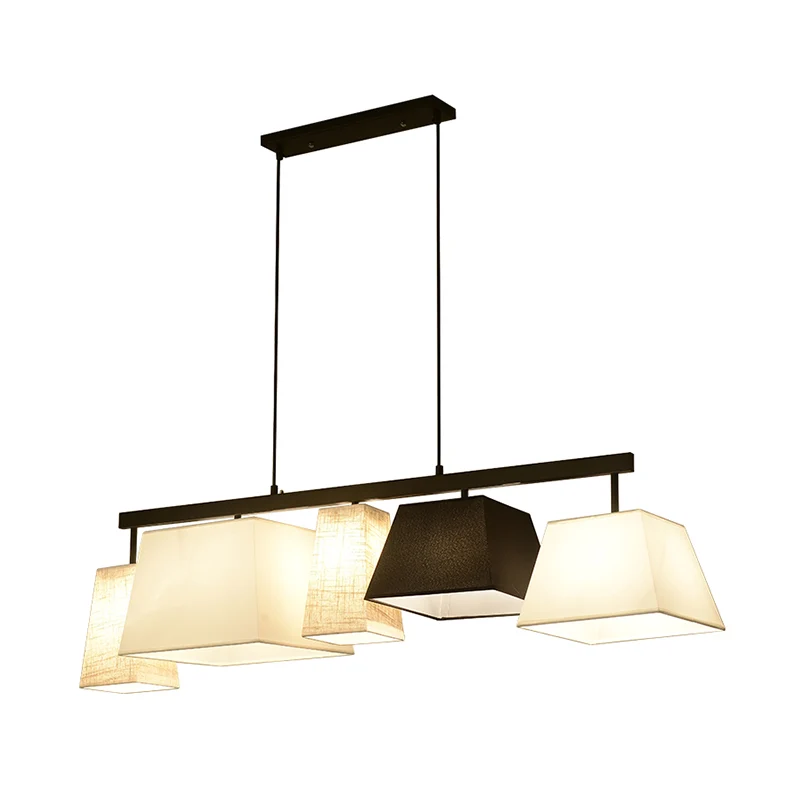 Kit de lampe suspendue trapézoïdale en tissu, 3/5 lumières contemporaines, lumière d'îlot noire et blanche Clearhalo