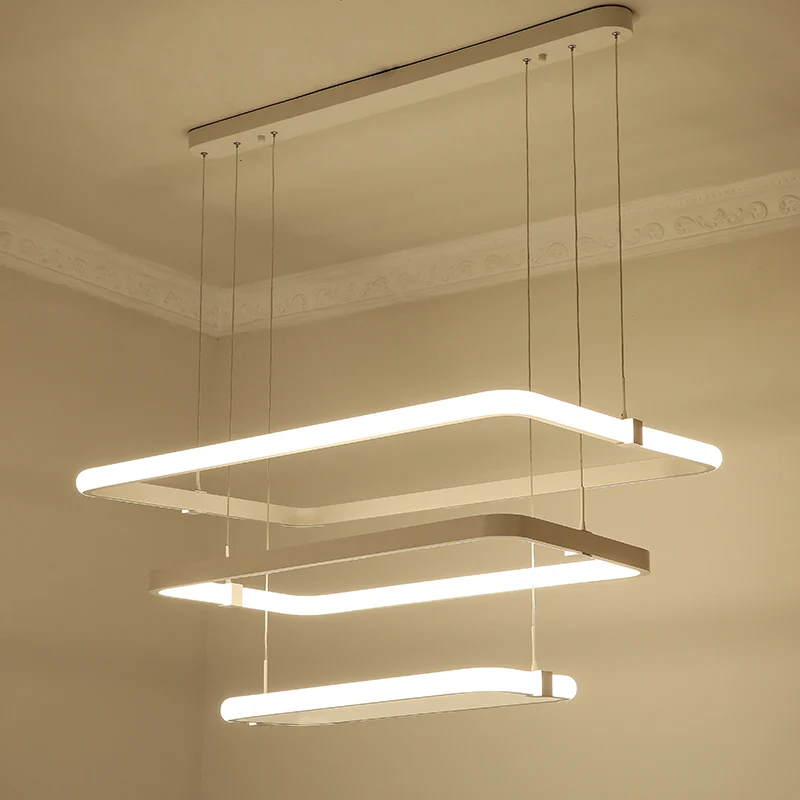Kit de suspension rectangulaire en métal, lustre suspendu minimaliste à LED blanches, lumière chaude/blanche Clearhalo