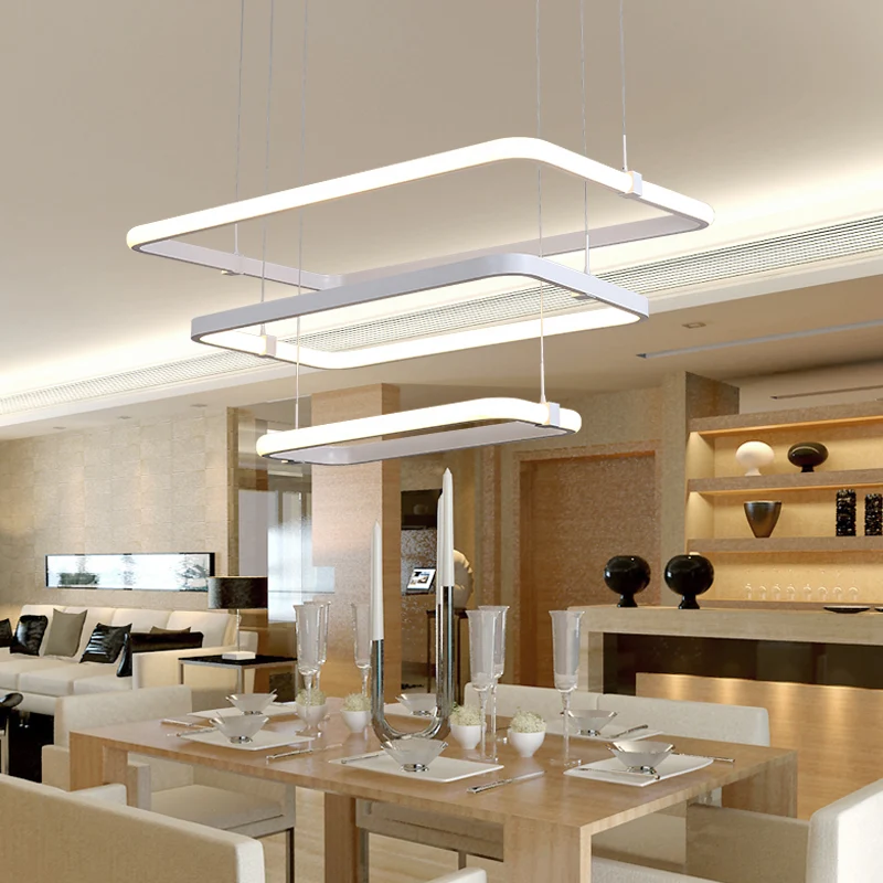 Kit de suspension rectangulaire en métal, lustre suspendu minimaliste à LED blanches, lumière chaude/blanche Clearhalo