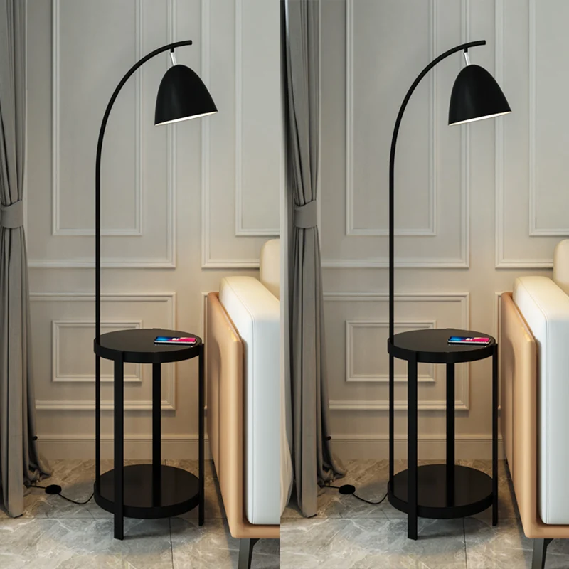 Lampadaire cloche postmoderne en métal à 1 lumière pour salon, lampe de lecture avec table à 2 niveaux Clearhalo