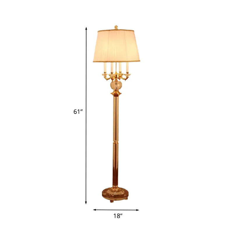 Lampadaire nordique en cristal à ampoule unique, lampe sur pied dorée avec abat-jour en tissu Beige Clearhalo