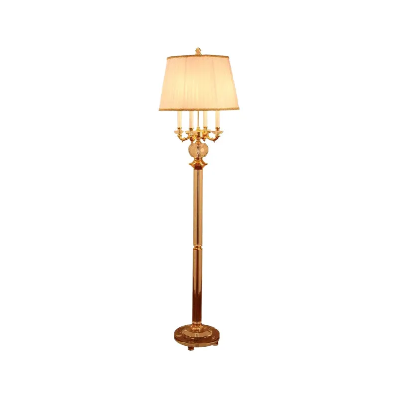 Lampadaire nordique en cristal à ampoule unique, lampe sur pied dorée avec abat-jour en tissu Beige Clearhalo