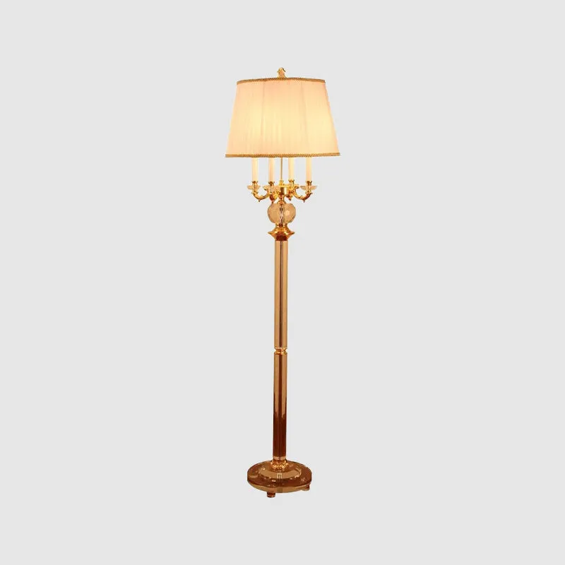 Lampadaire nordique en cristal à ampoule unique, lampe sur pied dorée avec abat-jour en tissu Beige Clearhalo