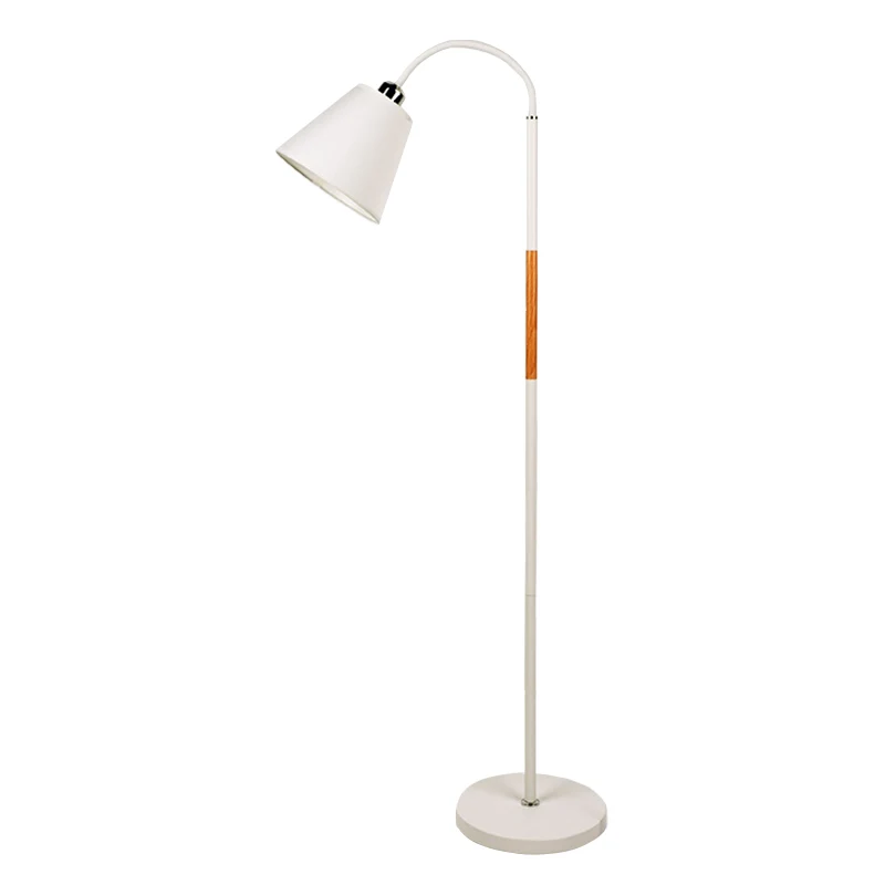 Lampadaire nordique simple noir/blanc et bois, lampe sur pied à col de cygne avec abat-jour en tissu conique Clearhalo