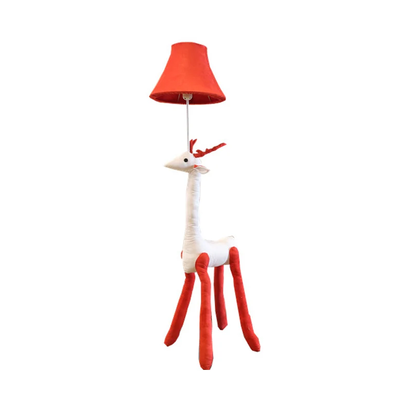 Lampadaire Renne en Tissu Chambre Enfant 1 Lumière Lampadaire Animal avec Abat-Jour Rouge Clearhalo