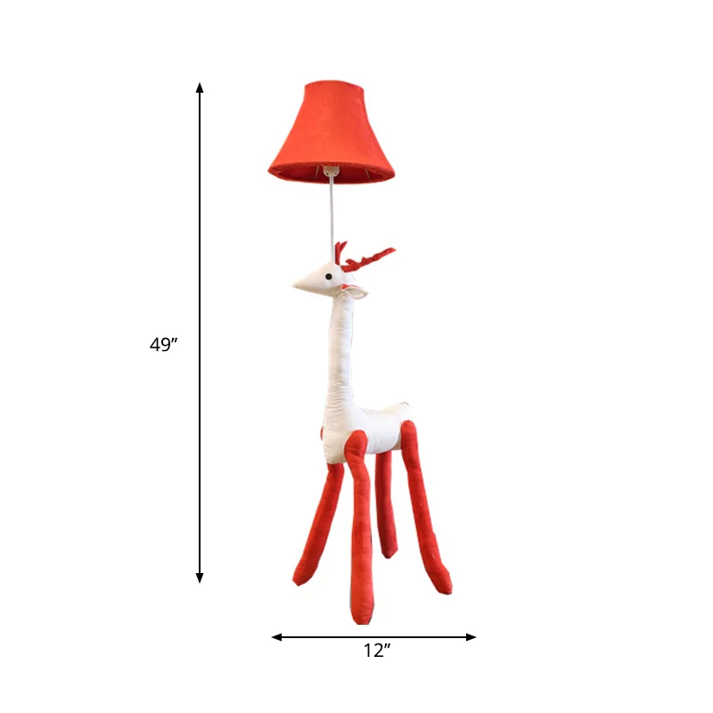 Lampadaire Renne en Tissu Chambre Enfant 1 Lumière Lampadaire Animal avec Abat-Jour Rouge Clearhalo