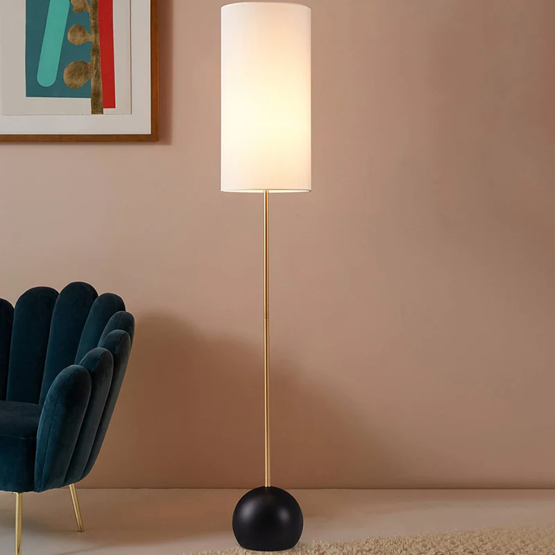 Lampadaire simple à ampoule unique en forme de cylindre, lampe sur pied en tissu pour salon Clearhalo