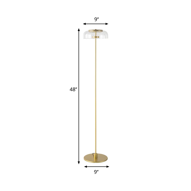 Lampadaire simple sur pied Simplicity avec abat-jour en verre transparent, finition dorée, lampe sur pied Clearhalo