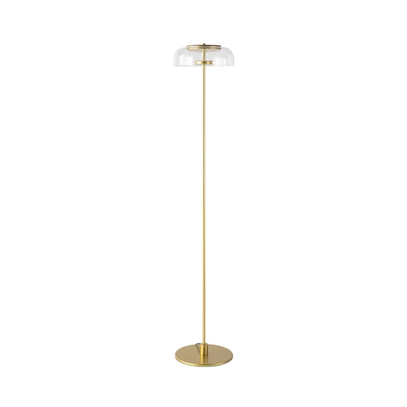 Lampadaire simple sur pied Simplicity avec abat-jour en verre transparent, finition dorée, lampe sur pied Clearhalo