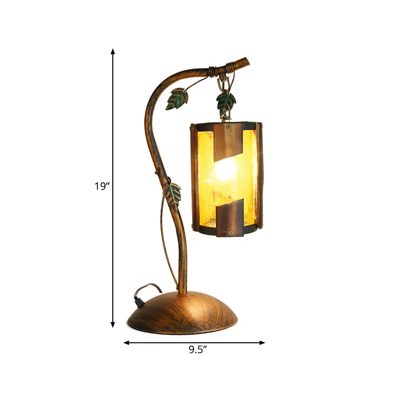 Lampe de bureau cylindrique à 1 tête, finition en laiton, lampe de table en verre craquelé jaune avec base en dôme et bras...