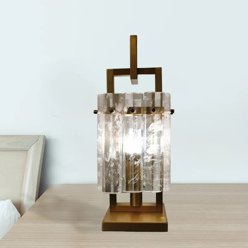Lampe de bureau rectangulaire dorée, modernisme, 1 tête, lampe de chevet en cristal biseauté pour chambre à coucher Clearhalo