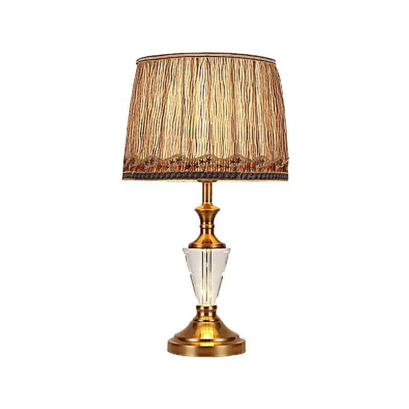 Lampe de bureau en tissu tonneau, lampe de table de nuit moderne à 1 tête marron avec base métallique Clearhalo