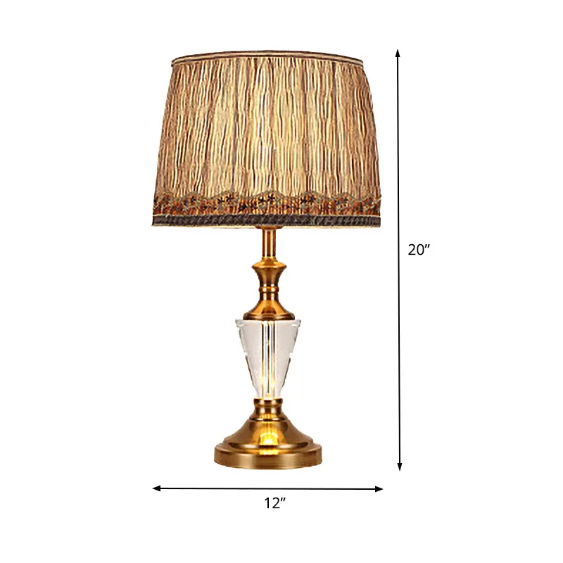 Lampe de bureau en tissu tonneau, lampe de table de nuit moderne à 1 tête marron avec base métallique Clearhalo