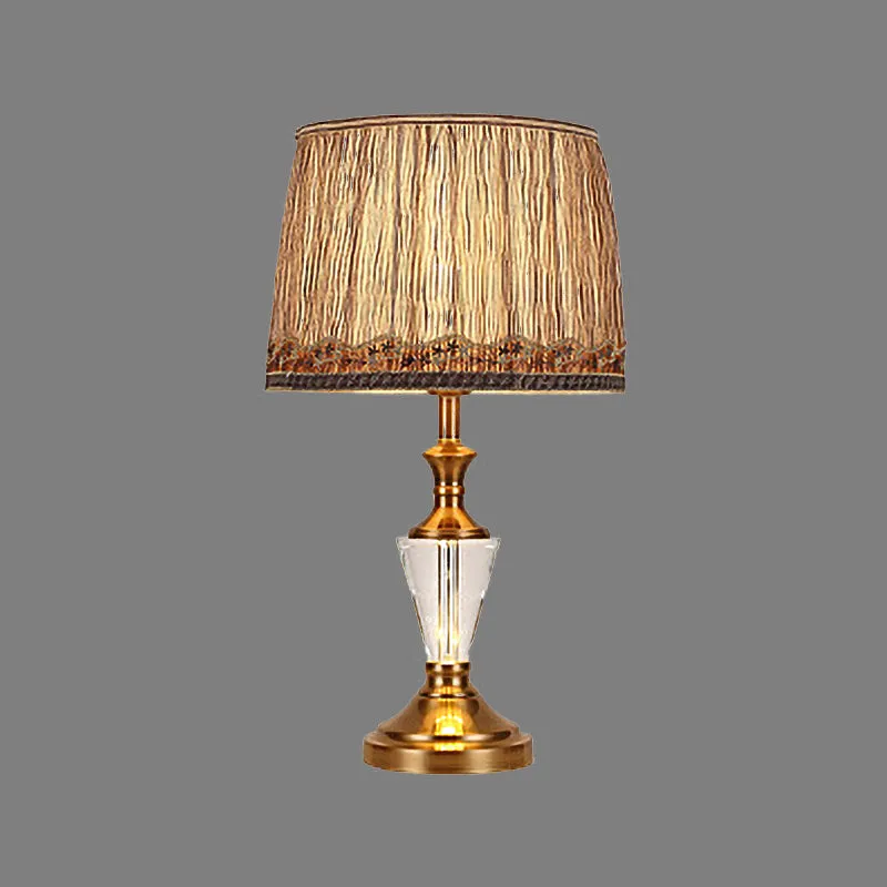 Lampe de bureau en tissu tonneau, lampe de table de nuit moderne à 1 tête marron avec base métallique Clearhalo