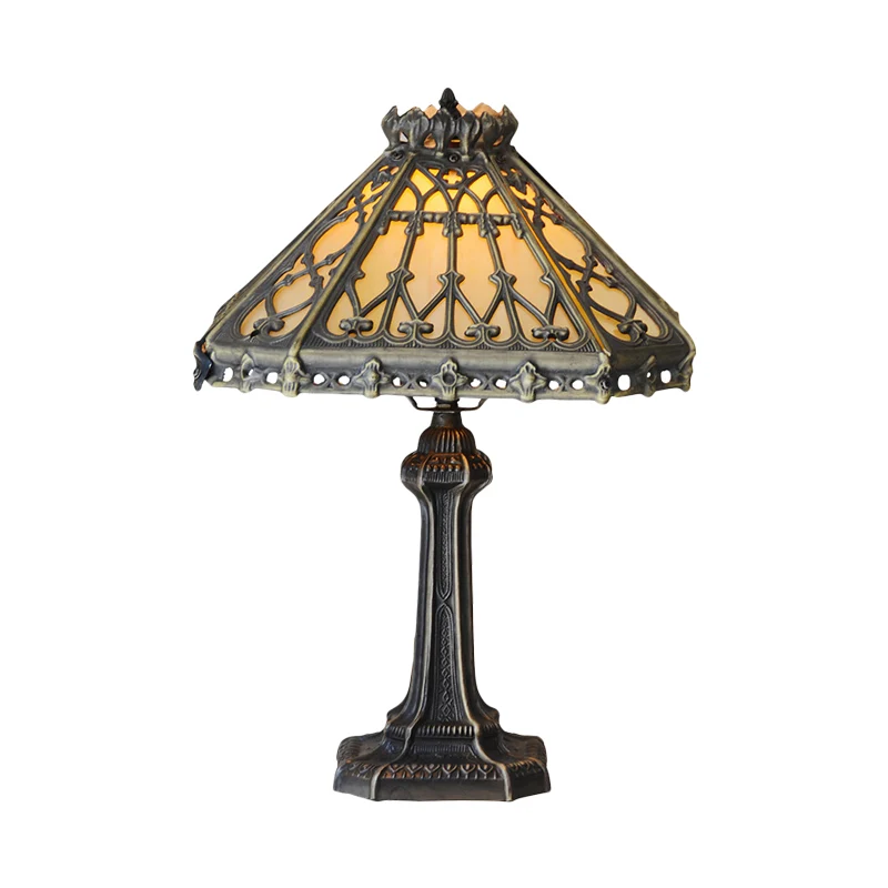 Lampe de chevet pyramide en Bronze, Style Mission, lampe de Table simple en verre vert/Beige pour salon Clearhalo