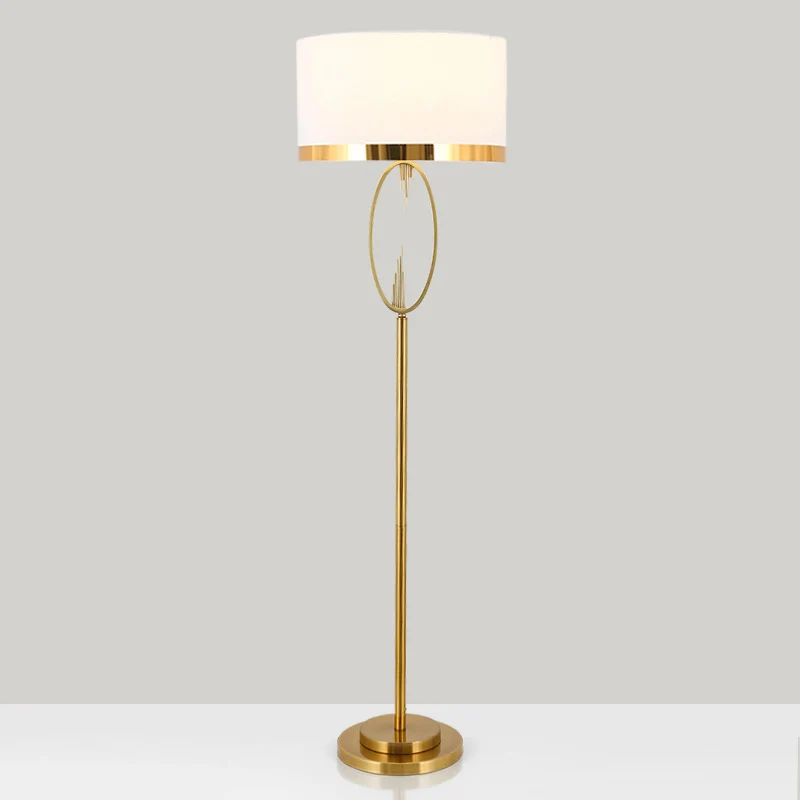 Lampe debout à tambour en laiton, tissu classique, 1 lumière, éclairage de sol pour salon, lecture, Design circulaire Clea...
