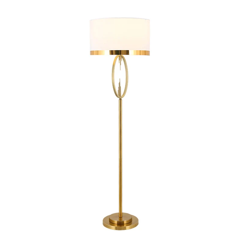 Lampe debout à tambour en laiton, tissu classique, 1 lumière, éclairage de sol pour salon, lecture, Design circulaire Clea...