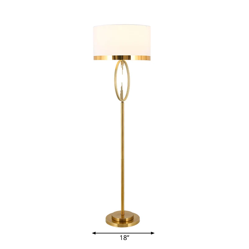 Lampe debout à tambour en laiton, tissu classique, 1 lumière, éclairage de sol pour salon, lecture, Design circulaire Clea...