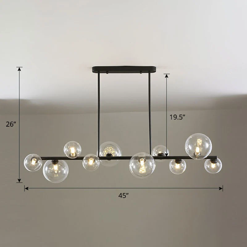 Lampe d'île à bulles en verre transparent, plafonnier suspendu contemporain pour salle à manger Clearhalo