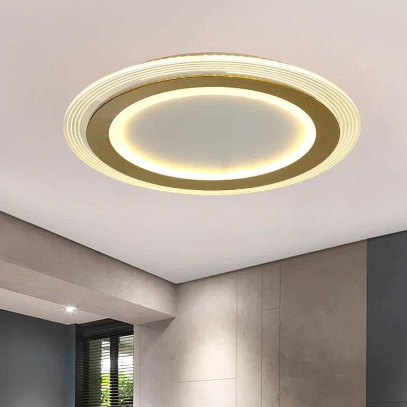 Lampe encastrée carrée/ronde métallique Modernisme LED Plafonnier doré, 16"/19,5" de large Clearhalo