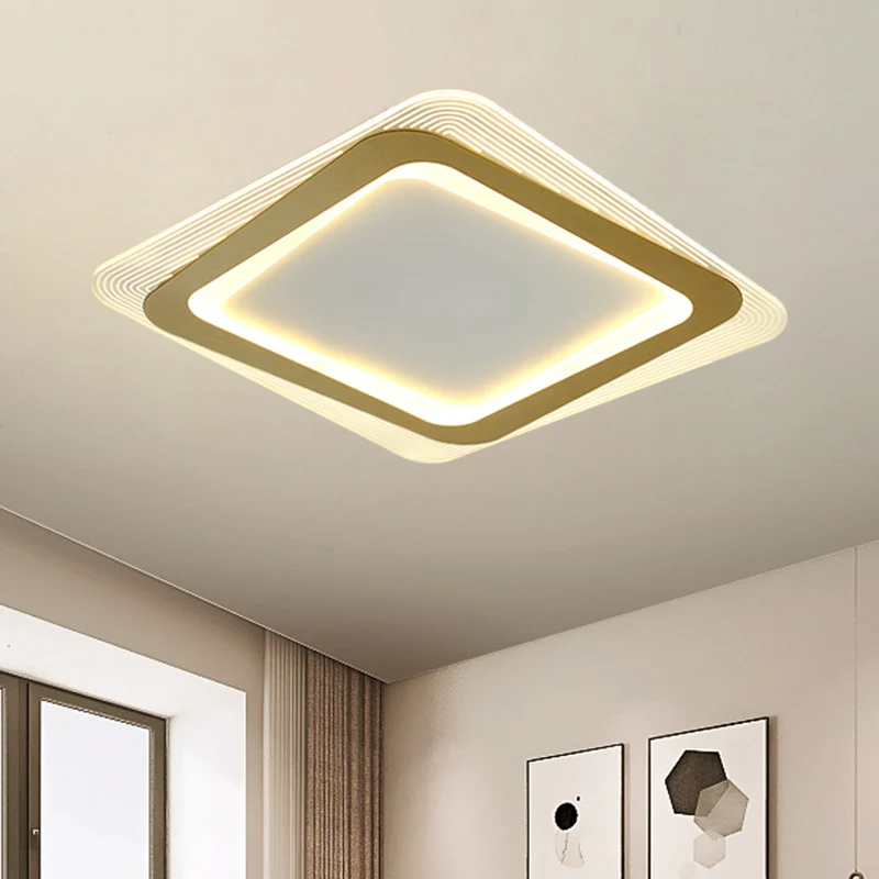 Lampe encastrée carrée/ronde métallique Modernisme LED Plafonnier doré, 16"/19,5" de large Clearhalo