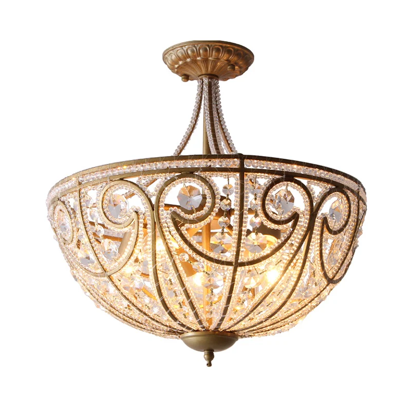Lampe encastrée à dôme rustique, 5 lumières, octogones en cristal, plafonnier doré Clearhalo