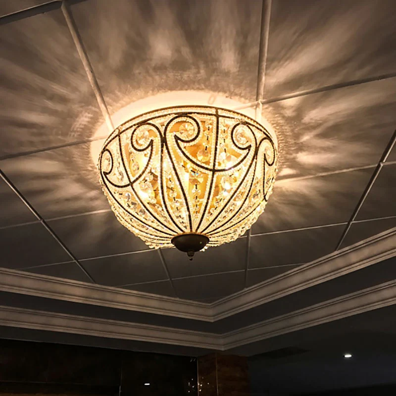 Lampe encastrée à dôme rustique, 5 lumières, octogones en cristal, plafonnier doré Clearhalo