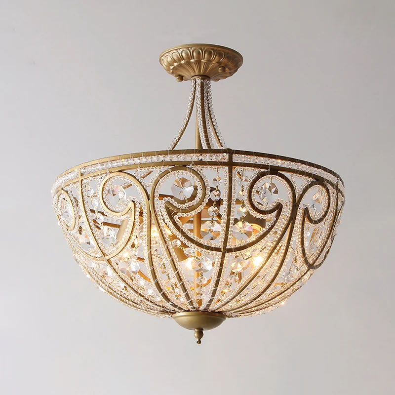 Lampe encastrée à dôme rustique, 5 lumières, octogones en cristal, plafonnier doré Clearhalo