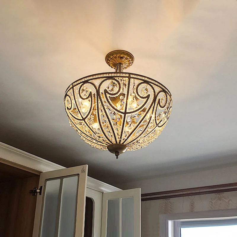 Lampe encastrée à dôme rustique, 5 lumières, octogones en cristal, plafonnier doré Clearhalo