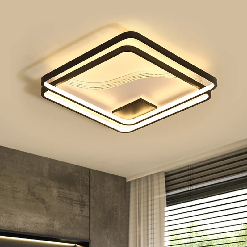 Lampe encastrée double carrée en fer minimalisme 18"/21,5" W LED éclairage de plafond noir en lumière chaude/blanche Clear...